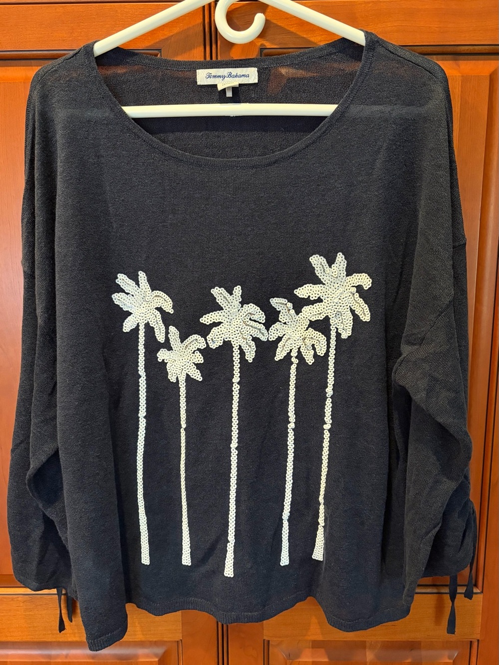 Tommy Bahama Black Sweater with White Sequin Palm Trees